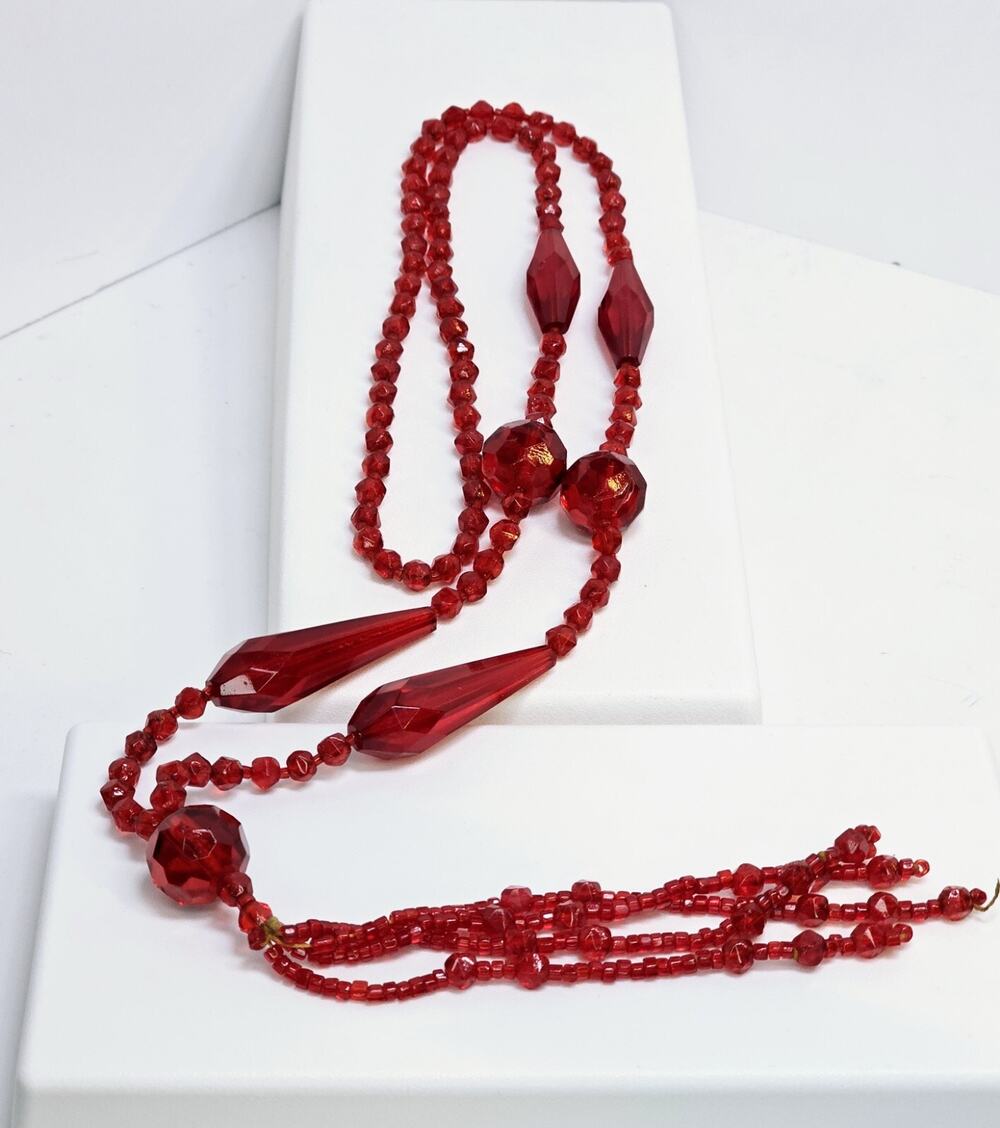 Vintage Red Bohemian Faux Glass Necklace 29.5" *Rare* [Read Description]